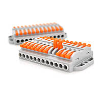 Клемна колодка з натискними затискачами 12-дротова WAGO K223-12P для розподільних коробок, 12-pin, сіра