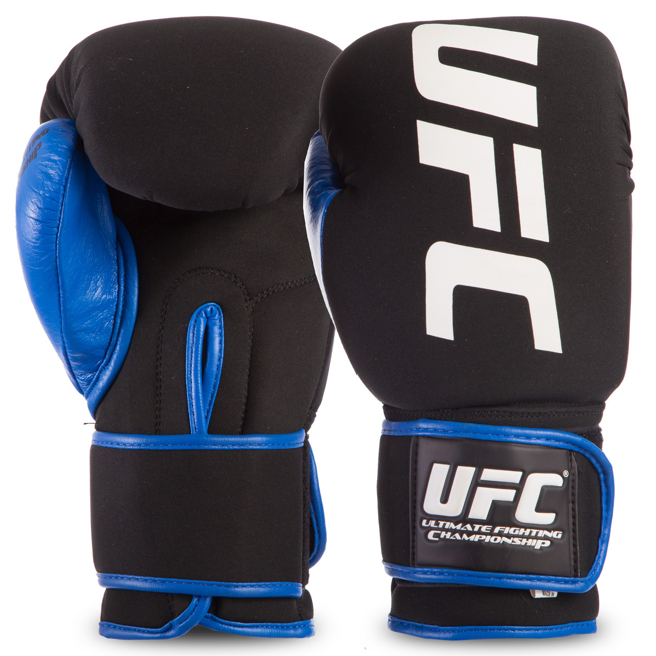 Рукавички боксерські UFC KOMBAT ULTIMATE PU на липучці чорно-сині , 10 унцій (м)