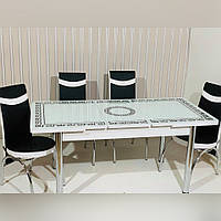 64-002 Кухонный стол и стулья раскладной со стеклом и 4 стула комплект