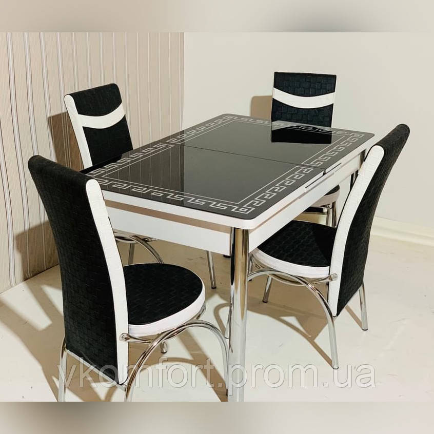 64-007 Кухонный стол и стулья раскладной со стеклом и 4 стула комплект - фото 2 - id-p1289559115