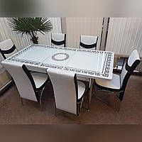 6-002 Кухонный стол и стулья раскладной со стеклом и 6 стульев комплект