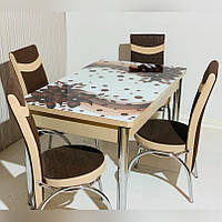 6-024 Кухонный стол и стулья раскладной со стеклом и 6 стульев комплект
