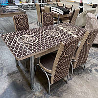 6-050 Кухонный стол и стулья раскладной со стеклом и 6 стульев комплект
