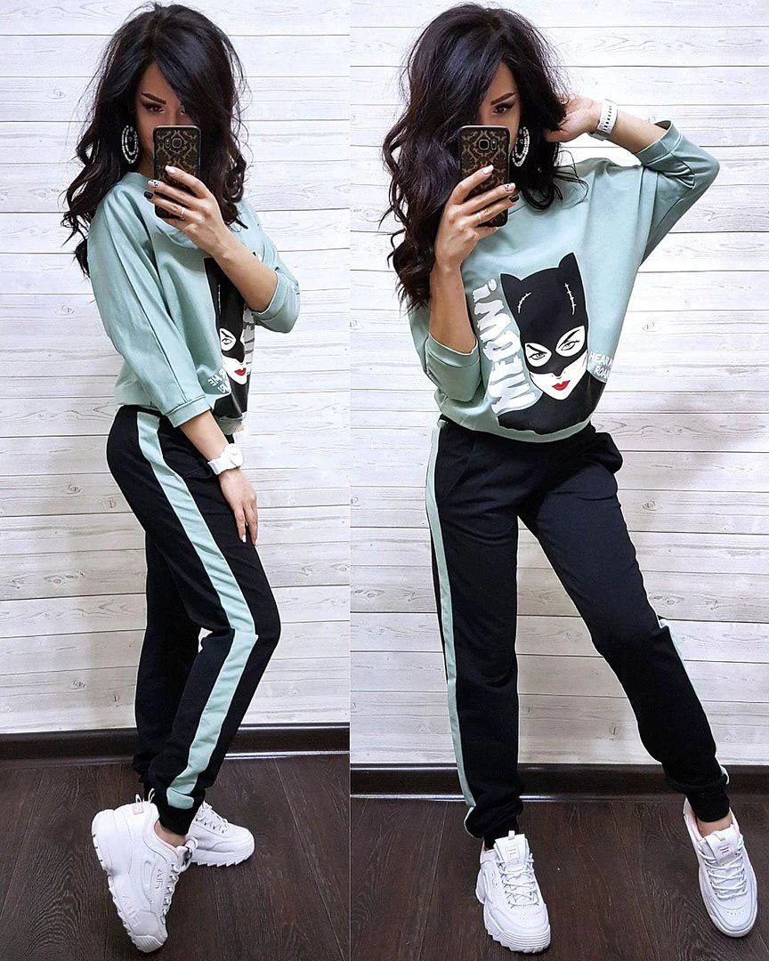 Костюм спортивний із лампасами, жінка кішка на грудях, фото 1