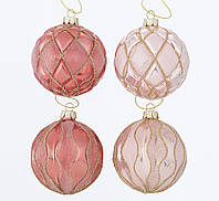 Набор новогодних шаров (4 шт) стекло светло-розовый d8см 2003357