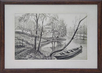 Картина в багетній рамі № 19 "Човни на річці" А3 (430х303)