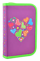 Пенал твердый одинарный с двумя клапанами Hearts purple, 20.5*13*3.6