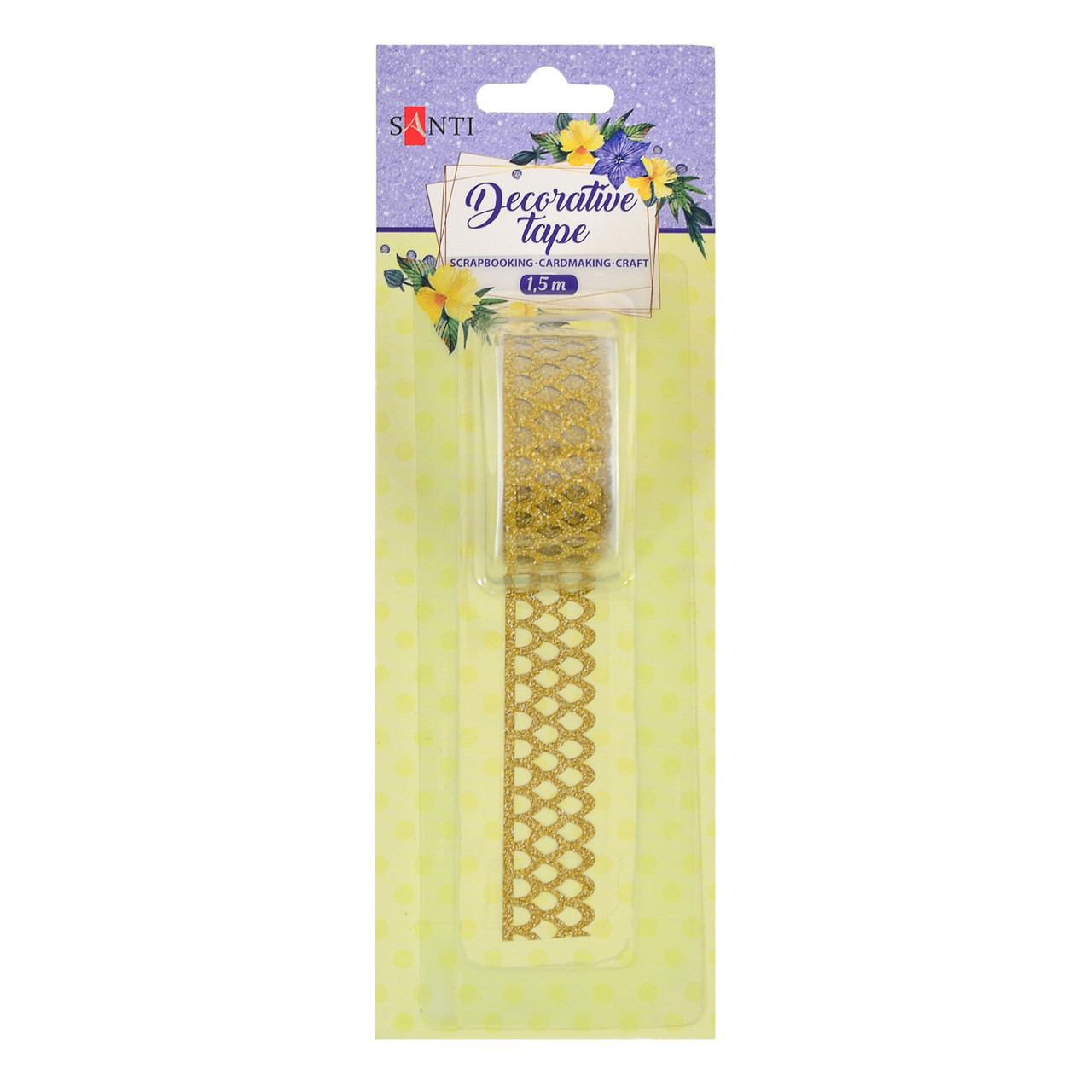 Фігурна стрічка самоклеюча блискуча, "Пір'їнка", золота, 1.5 м