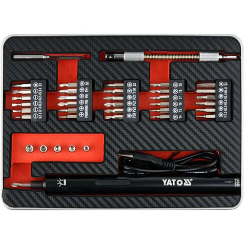 Викрутка акумуляторна з набором біт 39 предметів Yato YT-27930 (Польща), фото 1