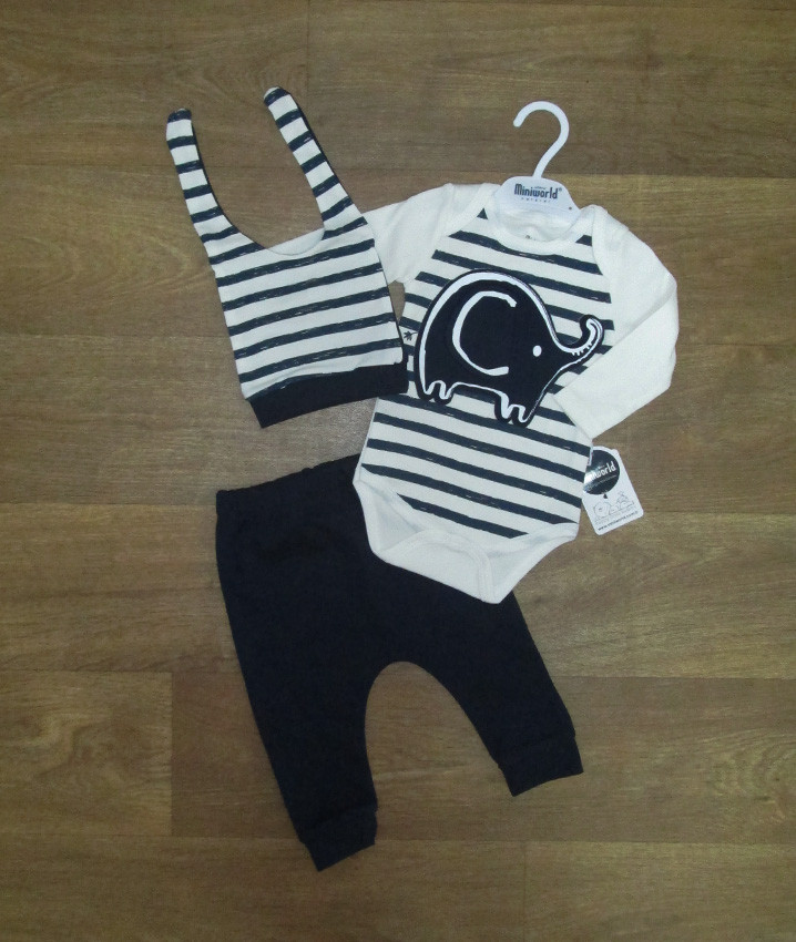 Дитячий комплект-трійка (боді, штани, шапка) "Слоник" Туреччина, ясельний набір на виписку для новонародженого