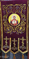 Великі церковні хоругви вишивка на оксамиті термодрук ікони 120х60см
