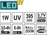 Ультрафіолетовий ліхтар з окулярами для виявлення протікань рідини і перевірки банкнот YATO YT-08587 (Польща), фото 5