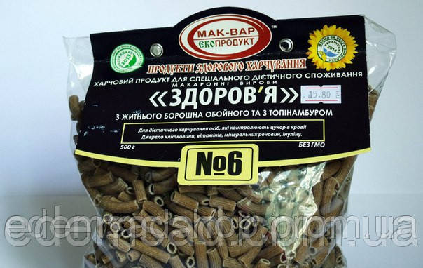 Макарони з житнього борошна з топінамбуром "Здоров'я" No6, "Мак-Вар", 500 г