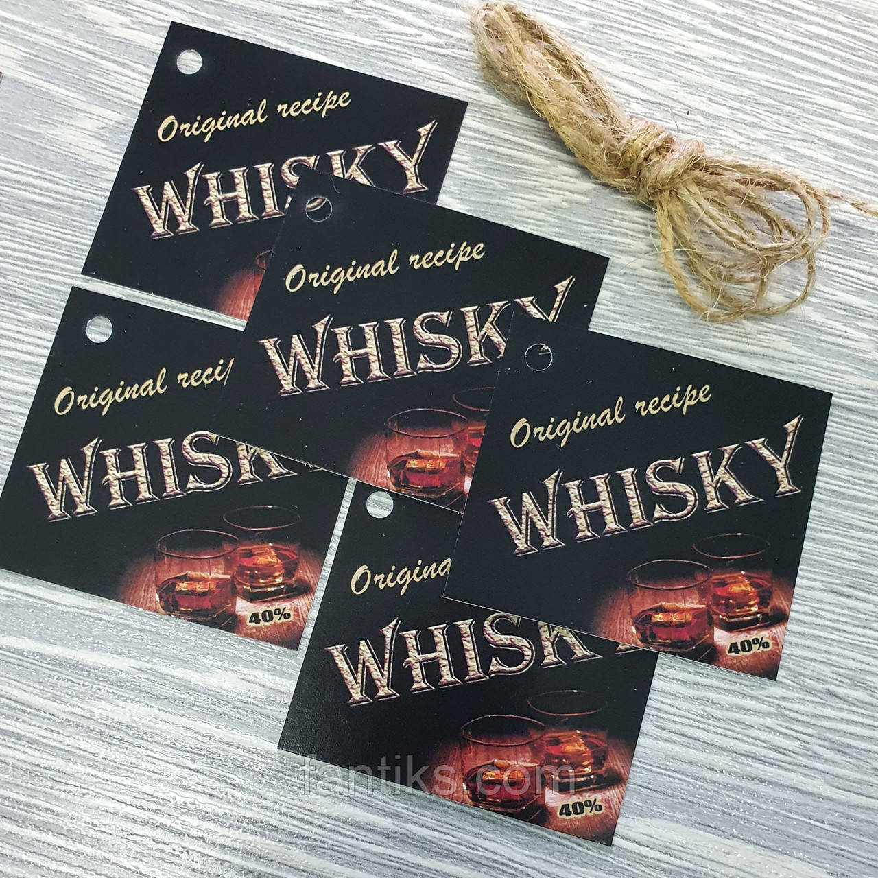 Набір бирок "Whisky" 5 штук + мотузка 1 м, фото 1