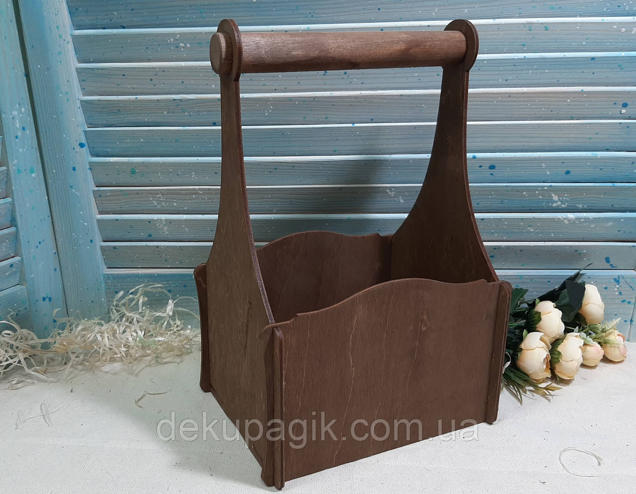 Кошик-кашпо 15х19х29см, з круглою ручкою (коричневий), фото 1