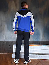 Костюм чоловічий спортивний чорно-синього кольору з сірою вставкою і з двокольоровим капюшоном One-Point, фото 3
