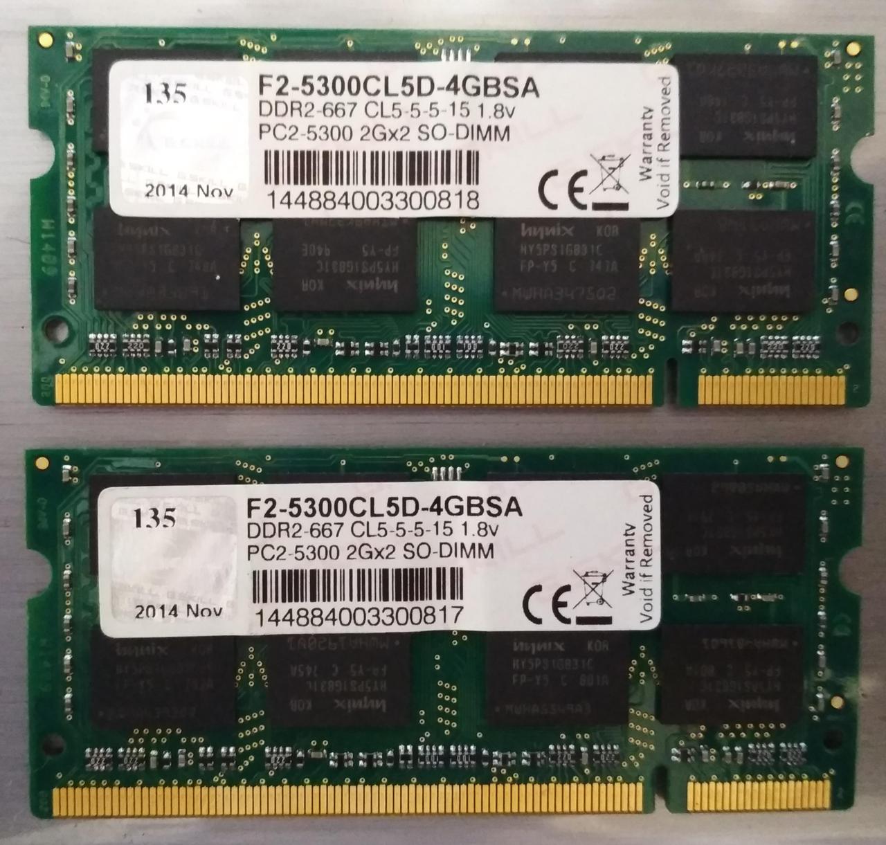 Для ноутбука 4GB 2x2GB DDR2 667MHz G.Skill PC2 5300S 2Rx8 RAM Оперативна пам'ять