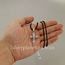 Чоловіча шовкова цепочка з хрестиком на жорсткому вушку. Шовковий шнурок з срібним замком і хрест., фото 3