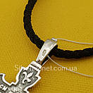 Чоловіча шовкова цепочка з хрестиком на жорсткому вушку. Шовковий шнурок з срібним замком і хрест., фото 6