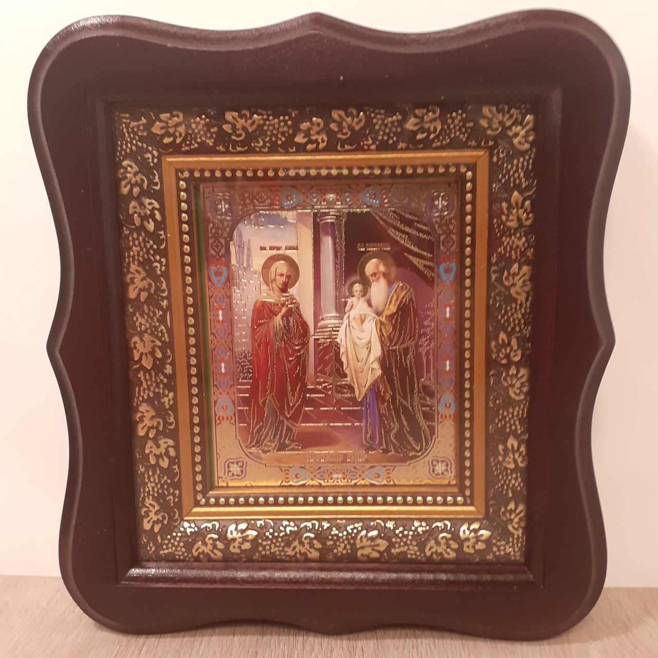 Ікона "Стрітення Господнє", лик 10х12 см, у темному дерев'яному кіоті, фото 1