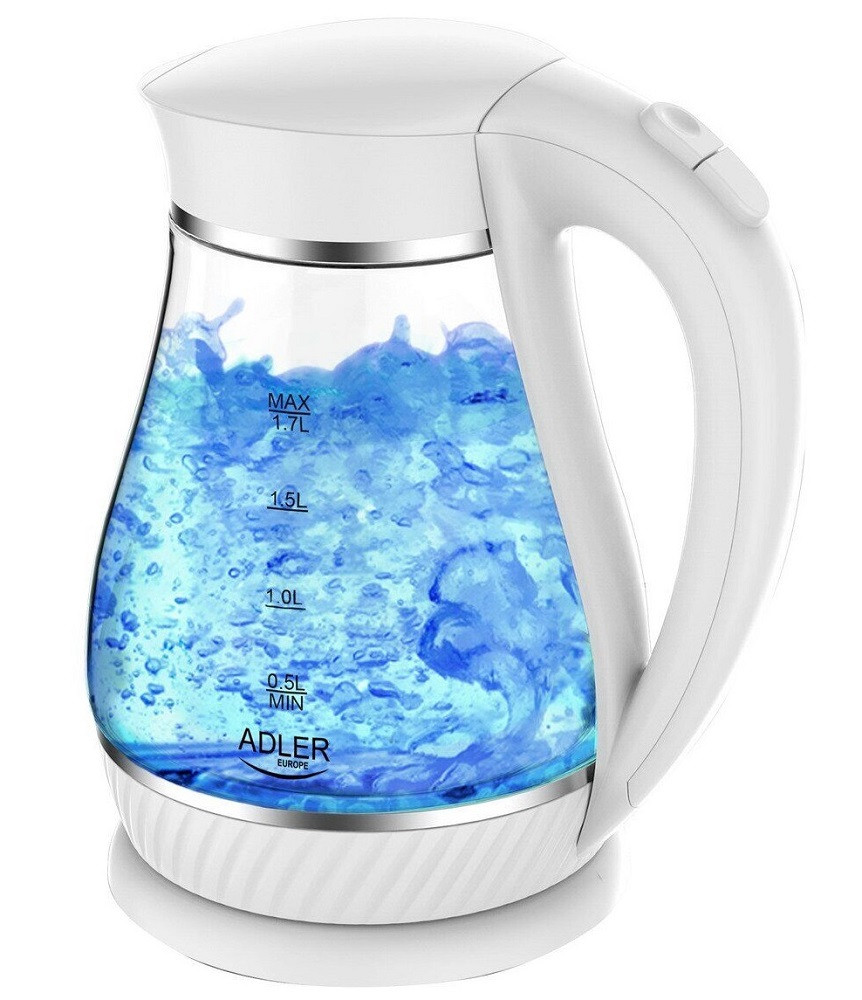 Скляний електрочайник Adler AD 1274 ємністю 1,7 л, білий., фото 1