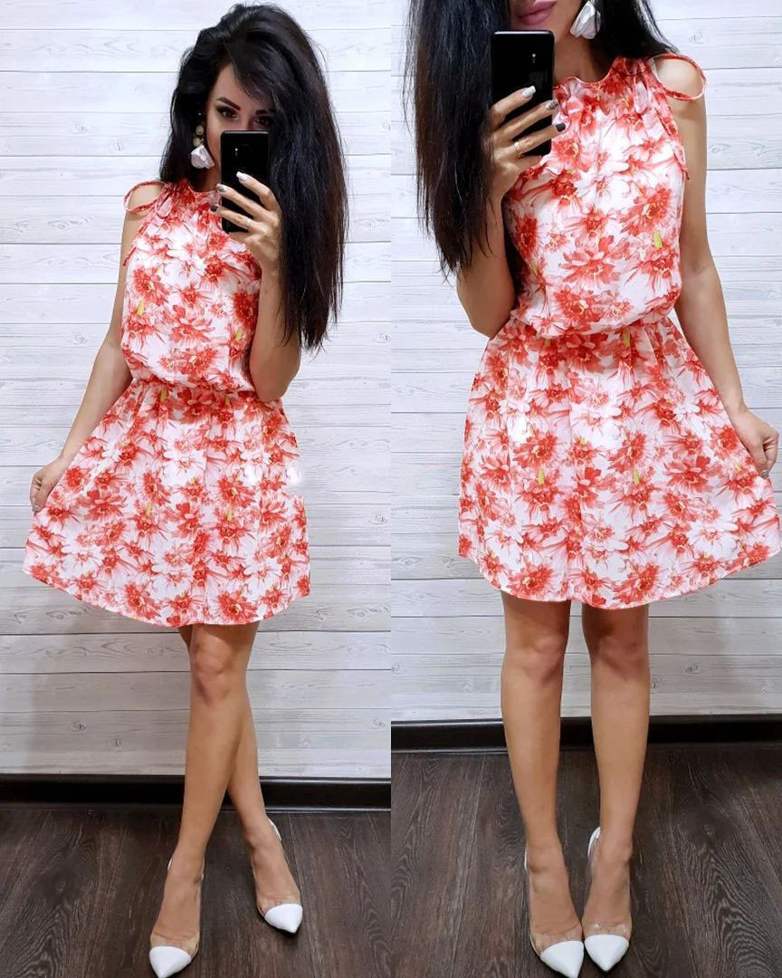 Плаття літнє вільне із шифону з високою талією, фото 1