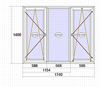 Пластиковые окна Goobkas в дом П-3 Трёхстворчатое окно 1740 x 1400 мм (58 мм),Белый