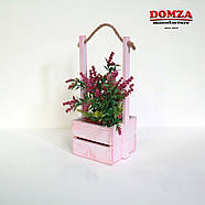 Ящик дерев'яний з ручкою з мотузки рожевий з білим, 12х12х10(30) см, фото 4