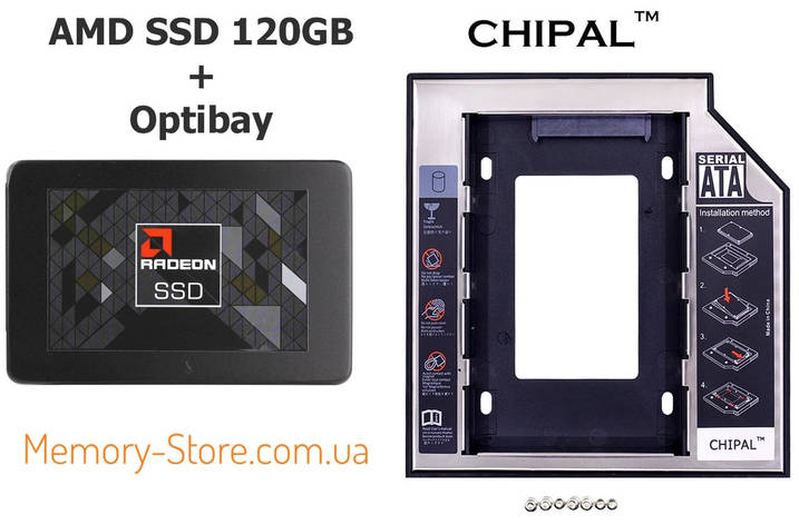 Комплект SSD 120GB + кишеня Optibay 9.5 mm, AMD R5SL120G, фото 1
