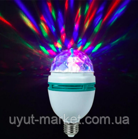 Світлодіодна диско лампа 3Вт E27 RGB, 140х80мм обертається, фото 1