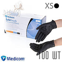 Перчатки нитриловые Плотные (5г) Medicom Safe Touch 1187A. Размер: XS. Black Черный (100шт)