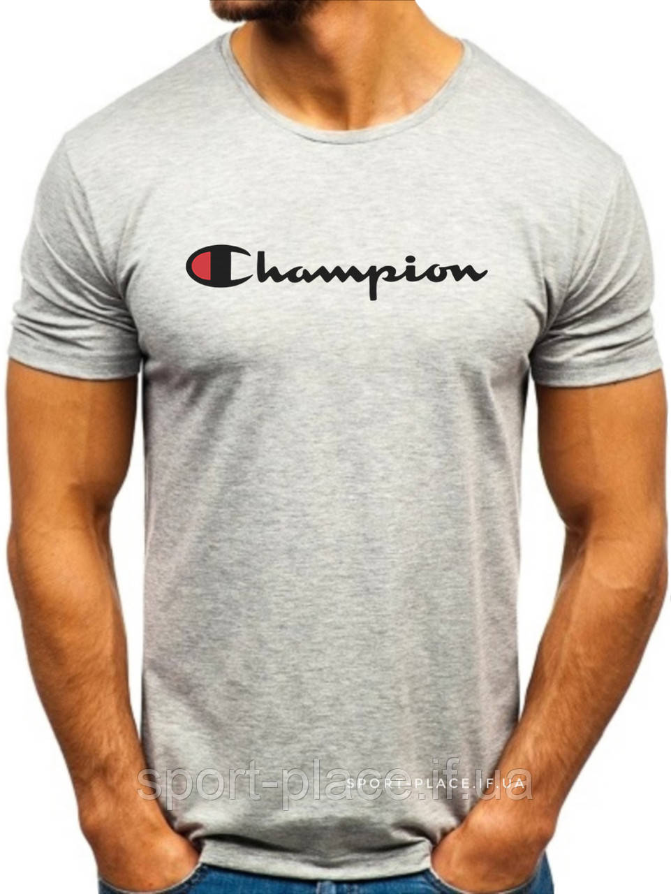 Чоловіча футболка Champion (Чемпіон) сіра (велика емблема) бавовна