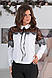 Нарядна жіноча біла блузка з мереживом, фото 2