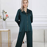 Пижама женская шелковая зеленая (размеры 40-54 XS-XXXL)