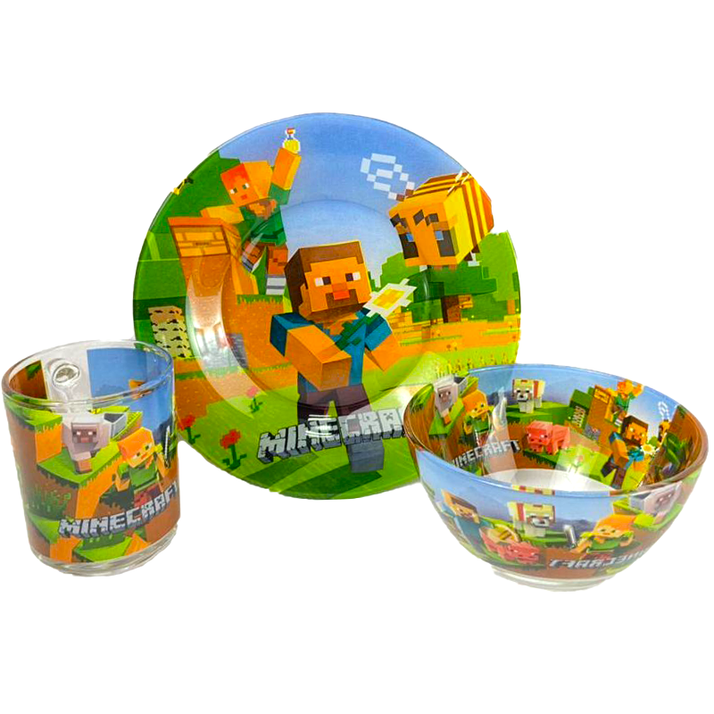 Дитячий набір скляного посуду для годування Minecraft (Майнкрафт) 3 предмета Metr+