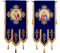 Церковные Хоругви малые с вышивкой на бархате, термопечать иконы 85х50см