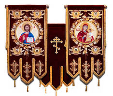 Тканинні Хоругви малі з вишивкою на оксамиті, термодрук ікони 85х50см