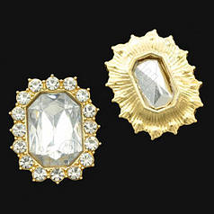 Камінь в золотистій оправі зі стразами, 21х17 мм, колір білий