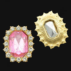 Камінь в золотистій оправі зі стразами, 21х17 мм, рожевий