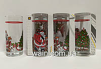Набор новогодних стеклянных стаканов 6 шт 270 мл для сока, воды, молока Christmas Santa Claus UniGlass
