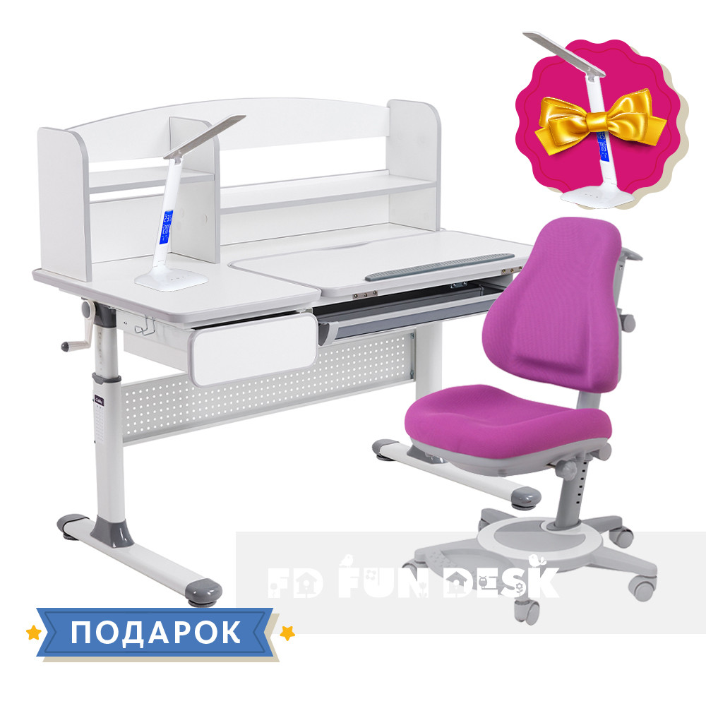 Комплект парта для школярів Cubby Rimu Grey + універсальне дитяче крісло FunDesk Bravo Purple