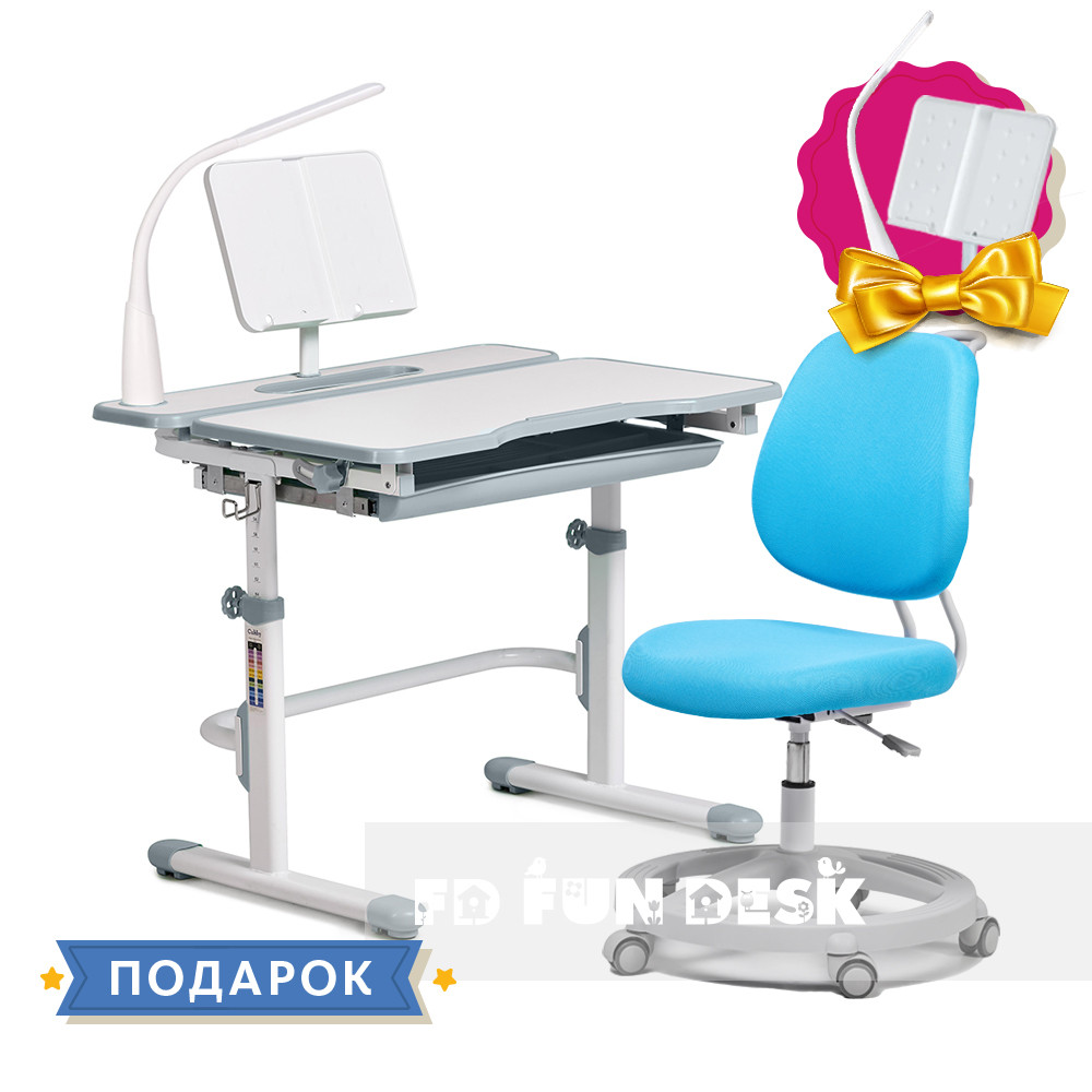 Комплект зростаюча парта Cubby Fressia Grey + дитяче ергономічне крісло FunDesk Pratico Mint, фото 1