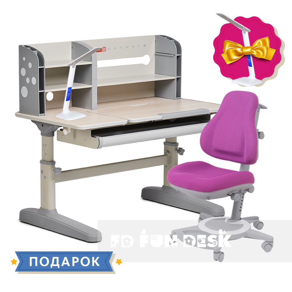 Комплект для підлітка парта-трансформер Fundesk Amico Grey + ортопедичне крісло FunDesk Bravo Purple