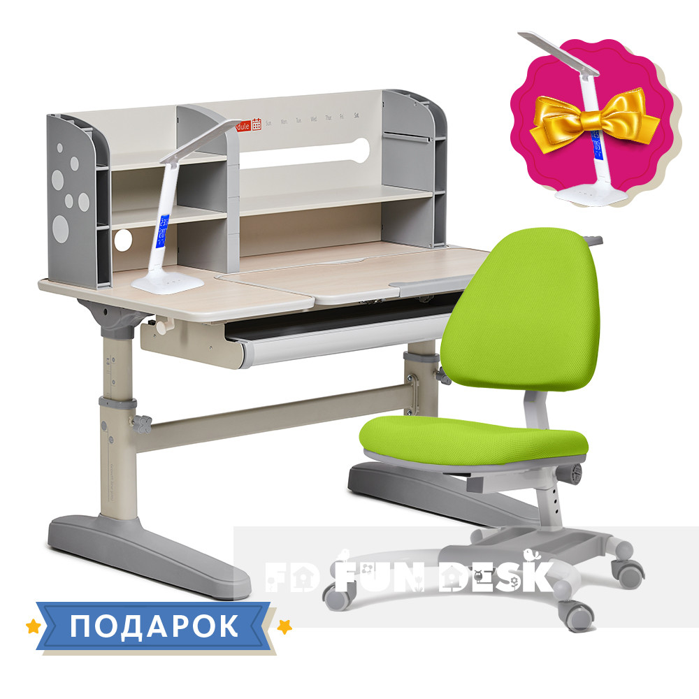 Комплект школяра 👨🏫 парта-трансформер Fundesk Amico Grey + підліткове крісло FunDesk Ottimo Green