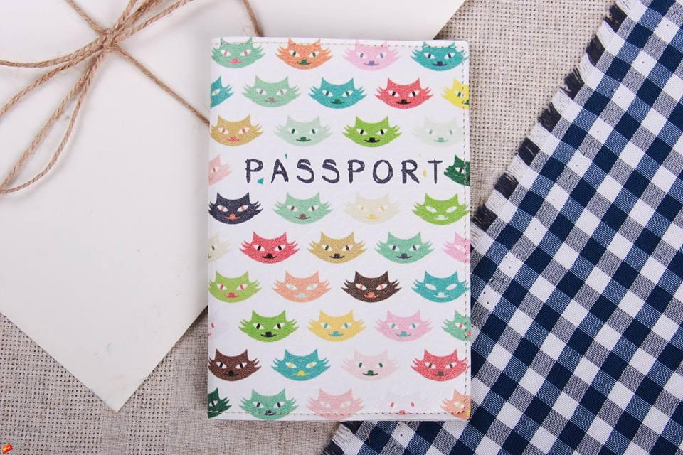 Обкладинка на Паспорт Обкладинка на паспорт Кішки Екошкіра 14.0 x 9.5 x 0.8 см