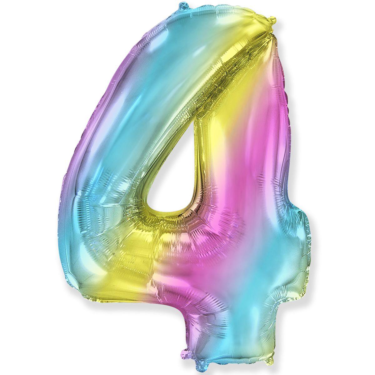 Фольгована кулька  Flexmetal (Іспанія)  велика цифра "4" градієнт веселка 40" 102 см