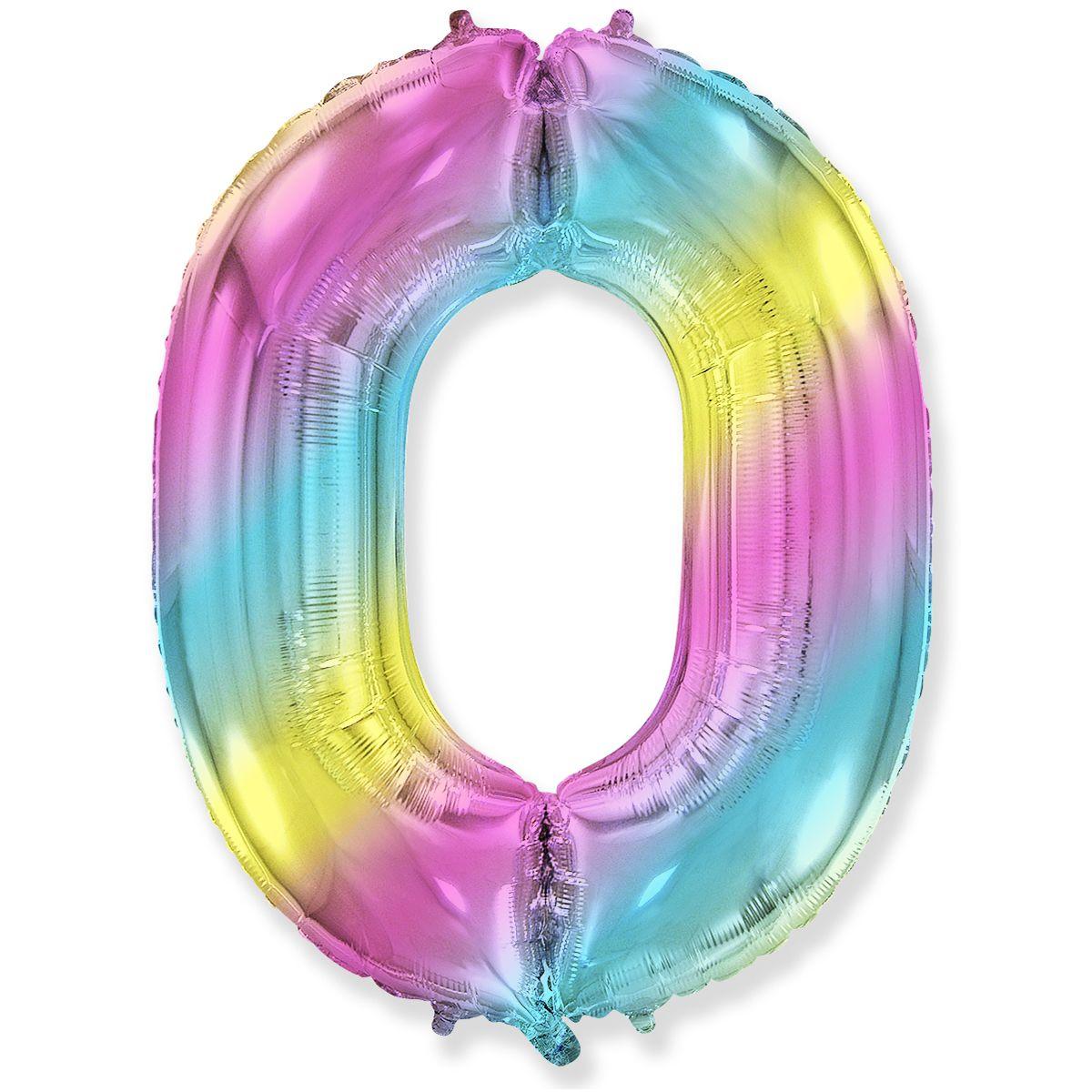 Фольгована куля цифра "0" Flexmetal Градієнт Веселка 14" 36 см