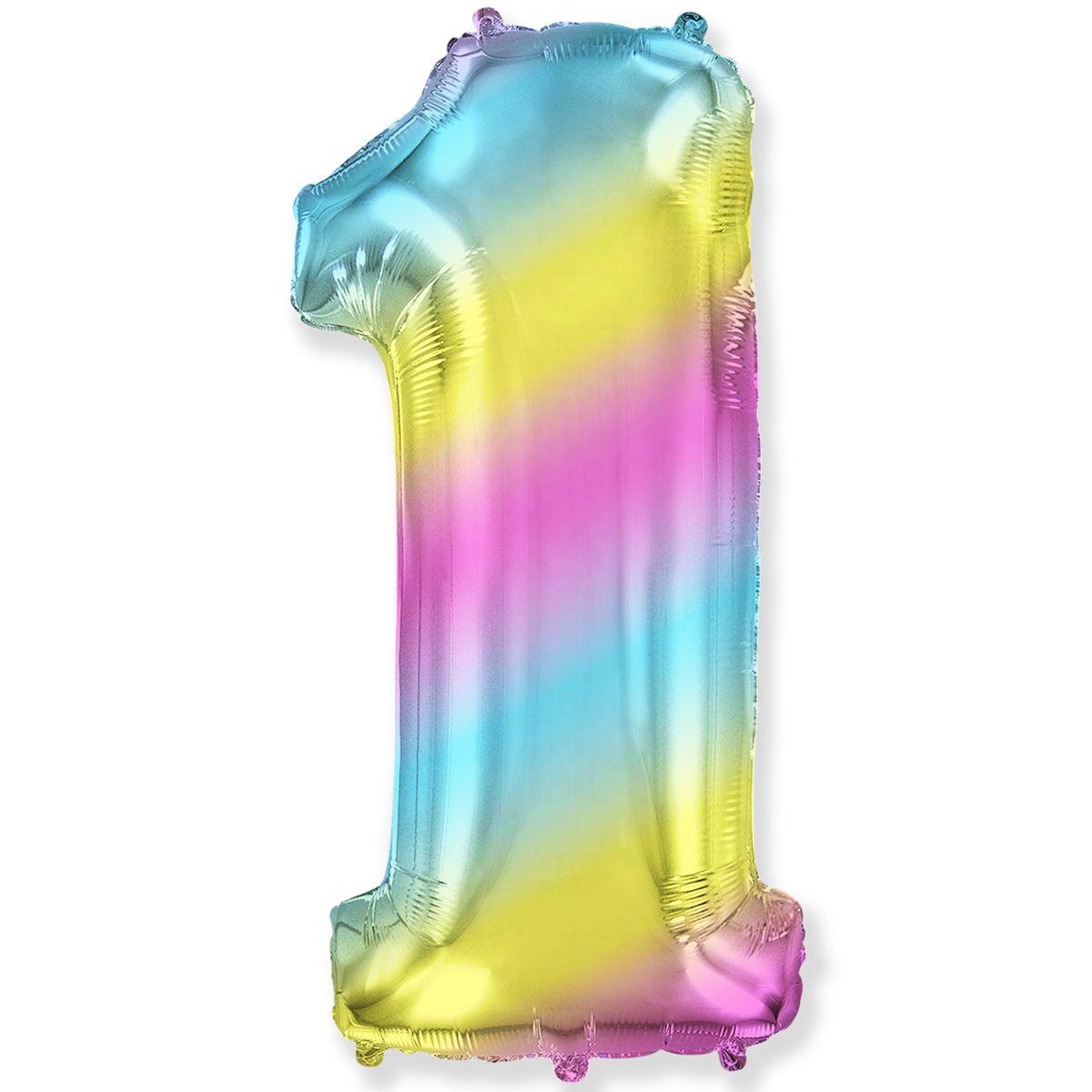 Фольгована куля  Flexmetal (Іспанія)  велика цифра "1" градієнт веселка 40" 102 см