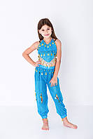 Дитячий східний костюм для танців живота яскравий топ з монетками і штани блакитного кольору