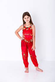 Дитячий східний костюм для танців живота з блискучими монетами червоного кольору